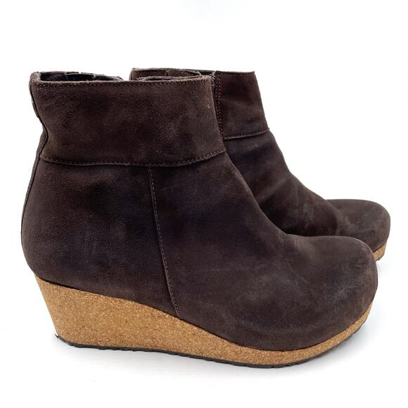 Papillio Birkenstock Ebba Wedge Booties Brown Suede Zip Ankle Sz 39 / 8 - Picture 2 of 10